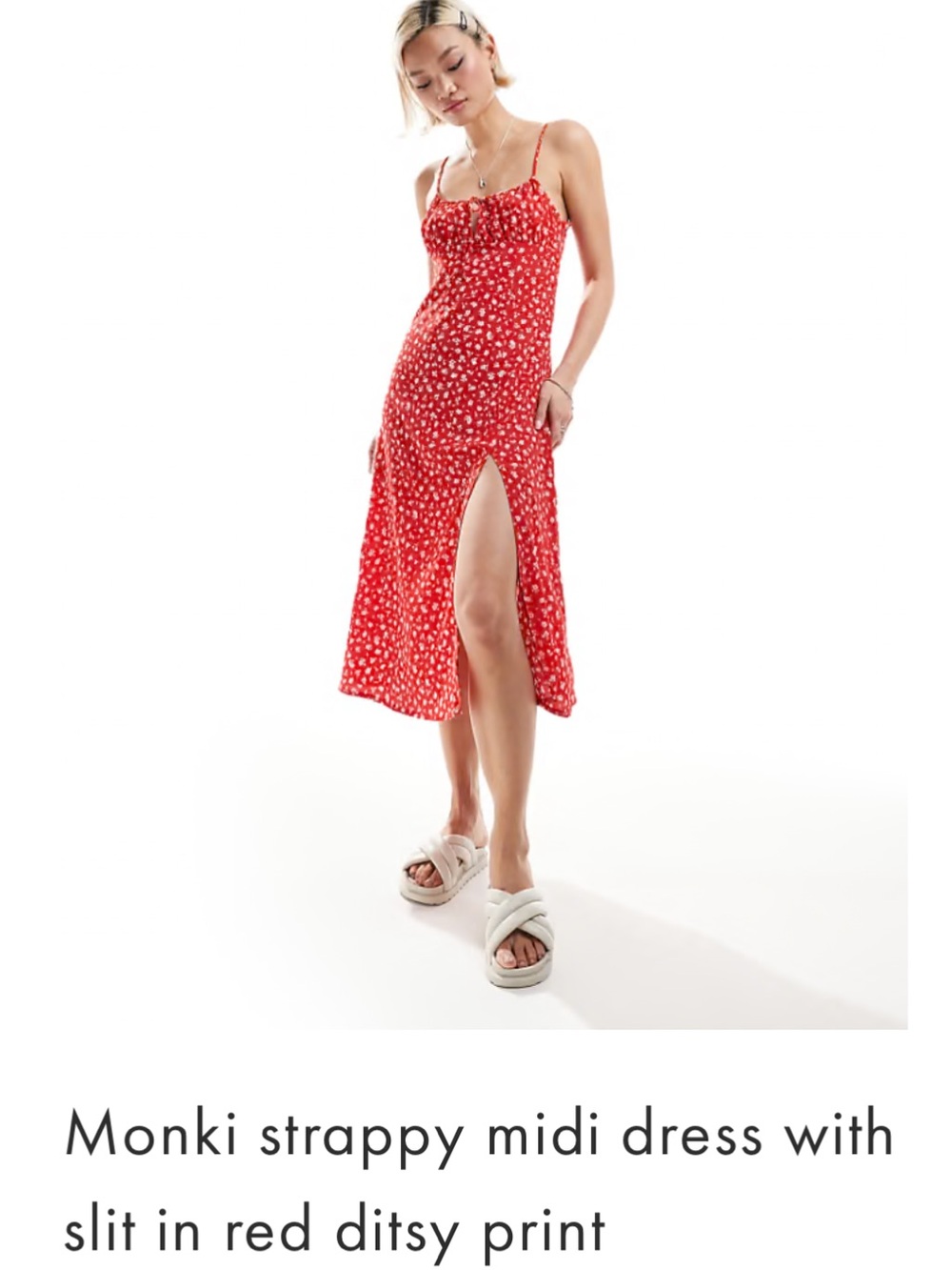 Women’s Monki Red Floral Spaghetti-Strap Midi Dress in Red Ditsy - EU42